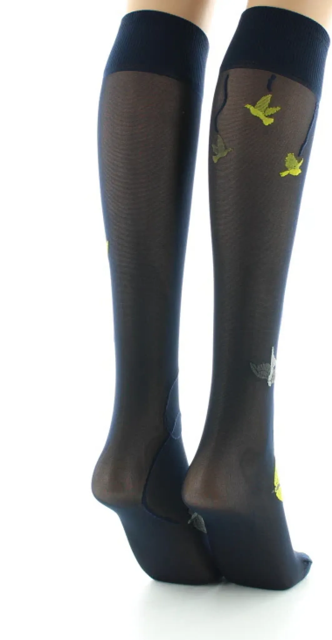 Clearance Berthe Aux Grands Pieds Mi-bas 30D marine Hirondelles jaunes
