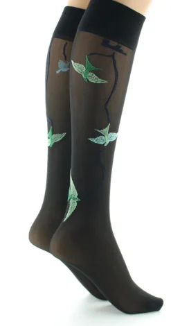 Sale Berthe Aux Grands Pieds Mi-bas 30D noir Hirondelles vertes