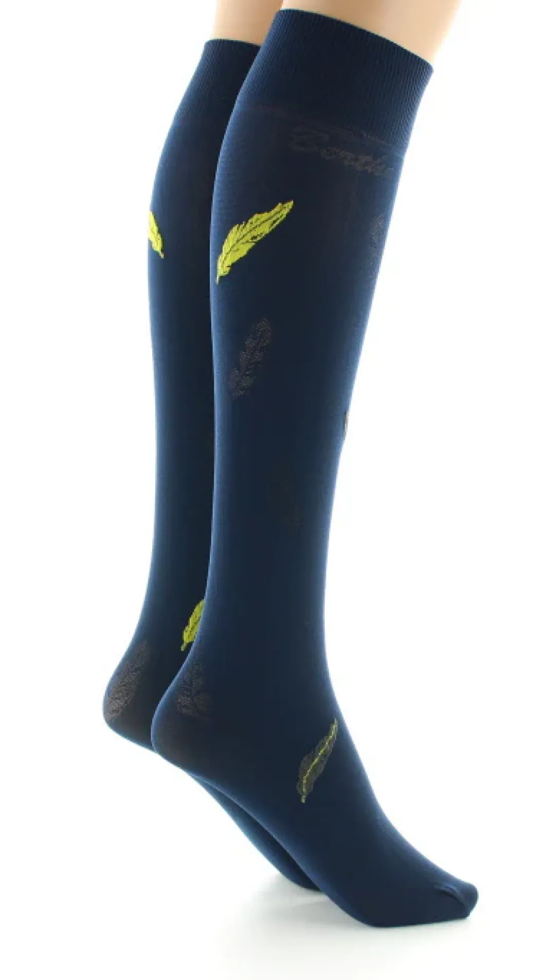 New Berthe Aux Grands Pieds Mi-bas femme 40D plume bleu marine et jaune