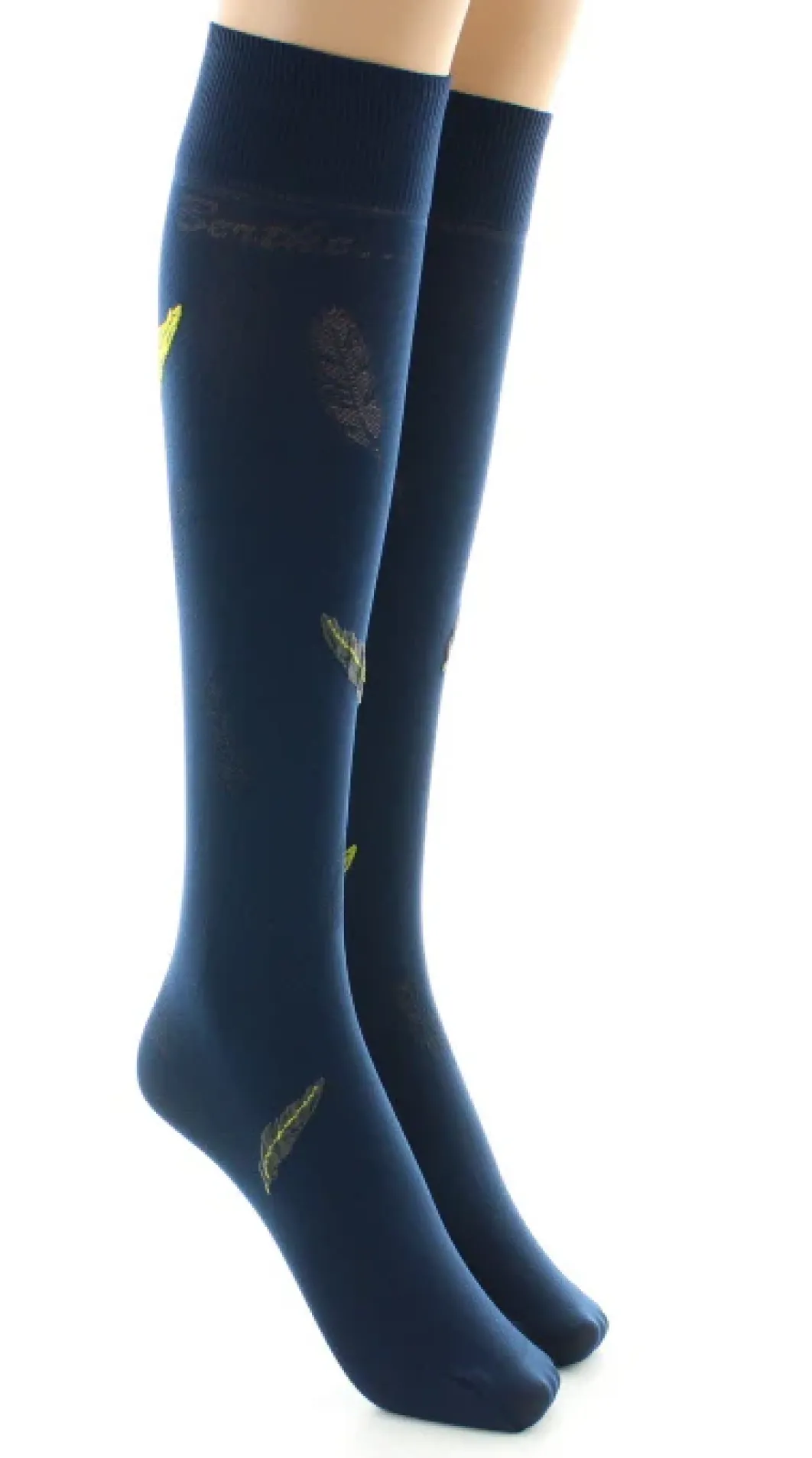 New Berthe Aux Grands Pieds Mi-bas femme 40D plume bleu marine et jaune