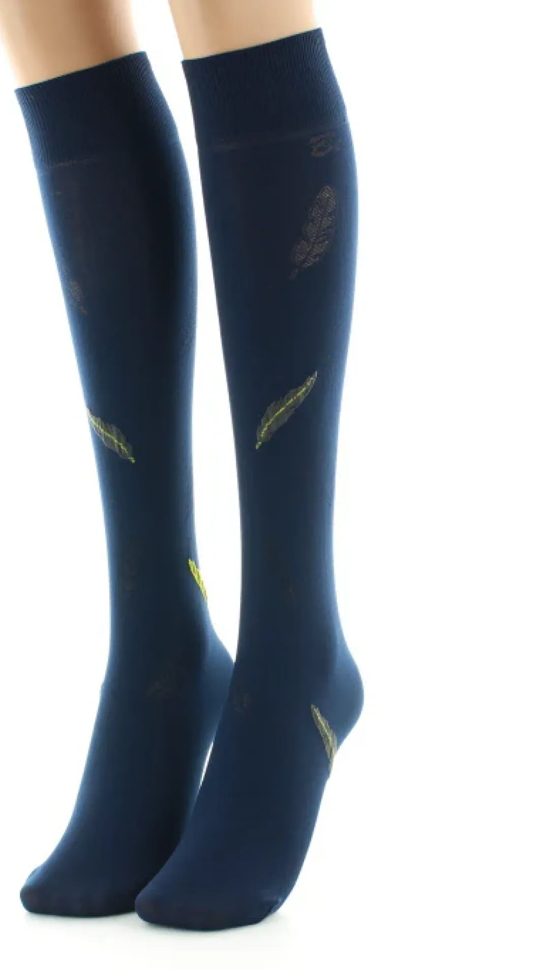 New Berthe Aux Grands Pieds Mi-bas femme 40D plume bleu marine et jaune