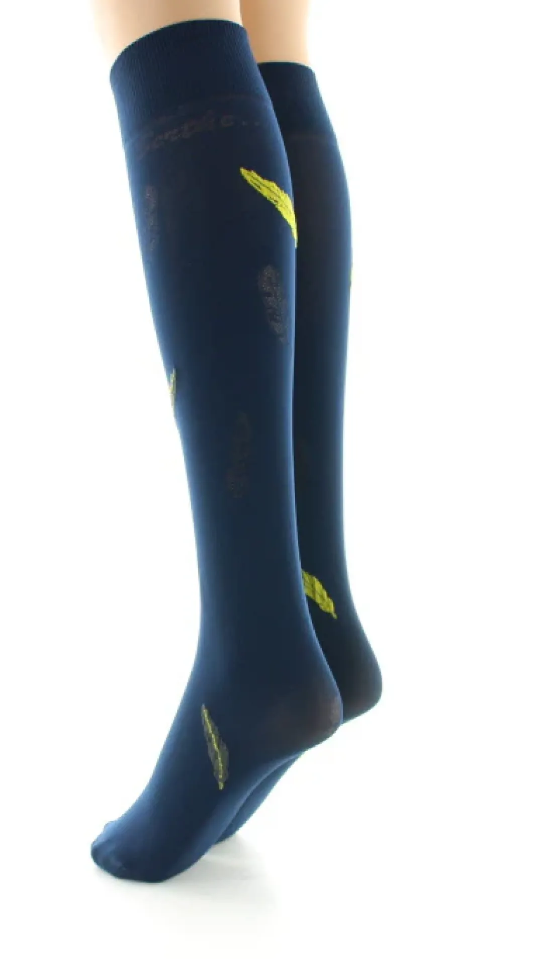 New Berthe Aux Grands Pieds Mi-bas femme 40D plume bleu marine et jaune
