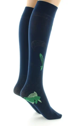 Outlet Berthe Aux Grands Pieds Mi-bas femme 40D poissons bleu marine et vert