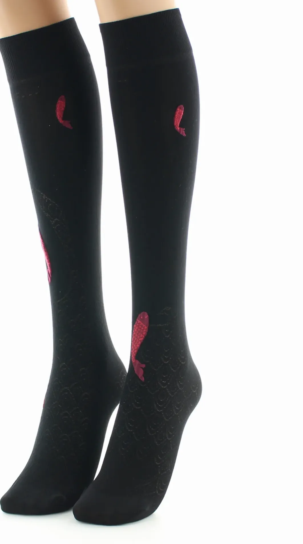Fashion Berthe Aux Grands Pieds Mi-bas femme 40D poissons noir et rouge