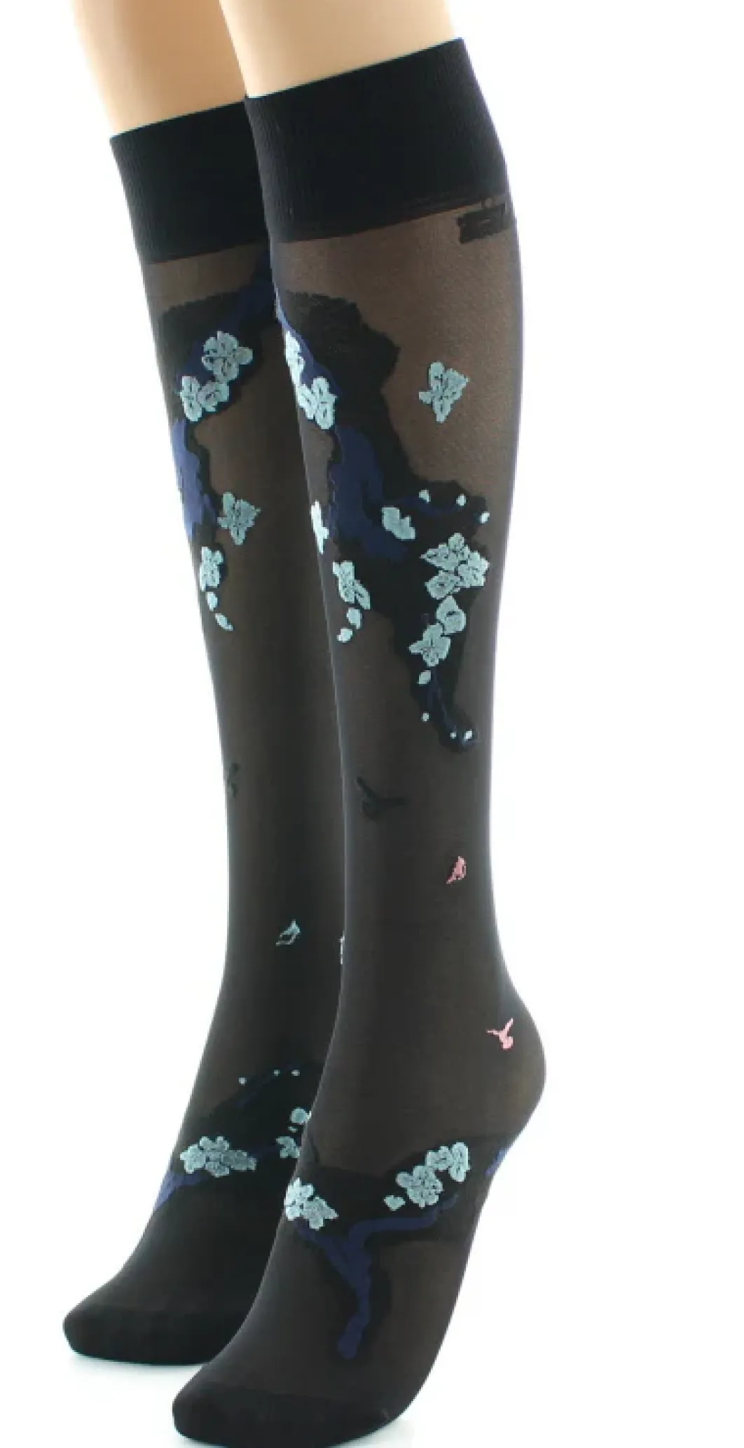 Fashion Berthe Aux Grands Pieds Mi-bas fleurs japonaises Bleu Glacier