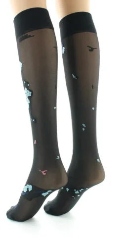 Fashion Berthe Aux Grands Pieds Mi-bas fleurs japonaises Bleu Glacier
