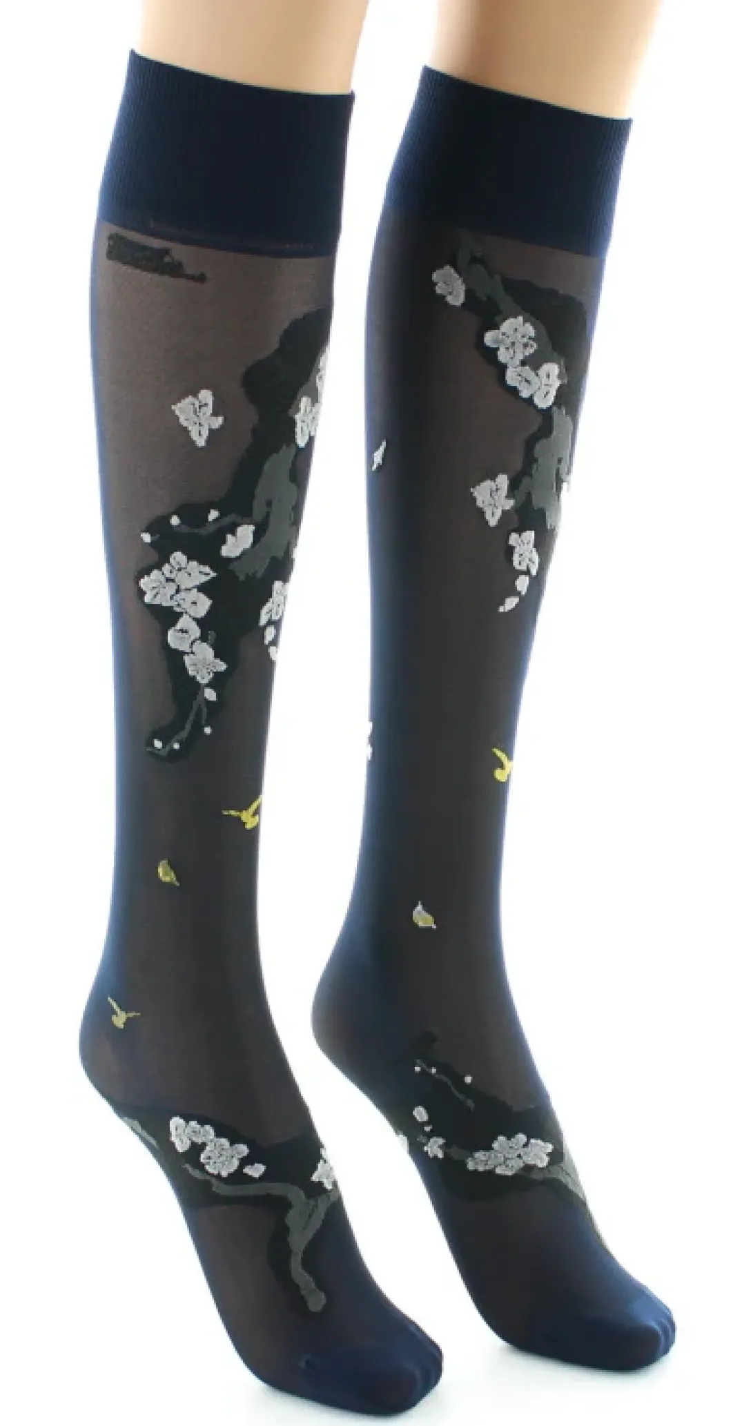 Clearance Berthe Aux Grands Pieds Mi-bas fleurs japonaises Beige