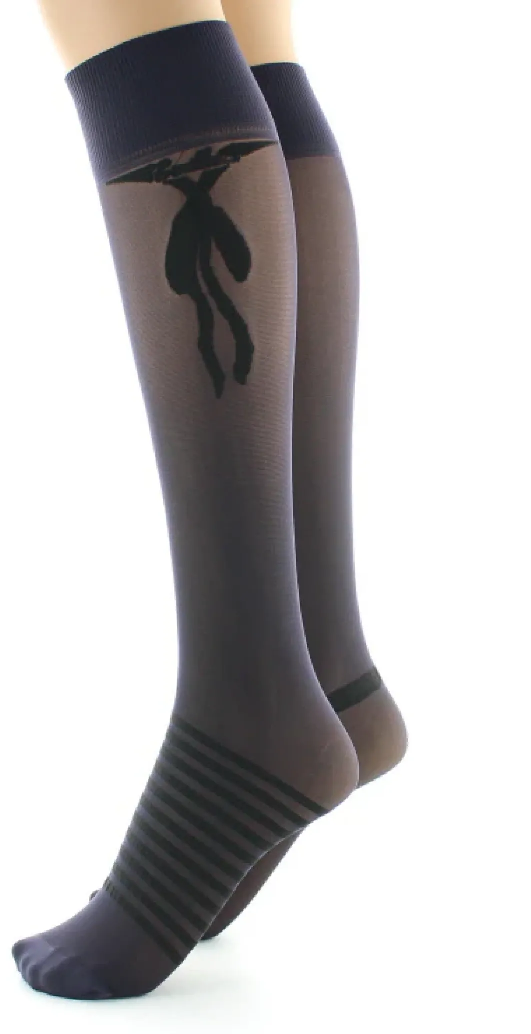 Best Berthe Aux Grands Pieds Mi-bas nœuds et rayures Noir