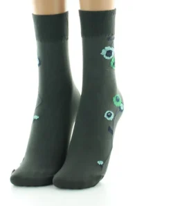 Online Berthe Aux Grands Pieds Mi-chaussettes 40D kaki Fleurs vertes et bleues