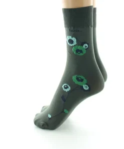 Online Berthe Aux Grands Pieds Mi-chaussettes 40D kaki Fleurs vertes et bleues