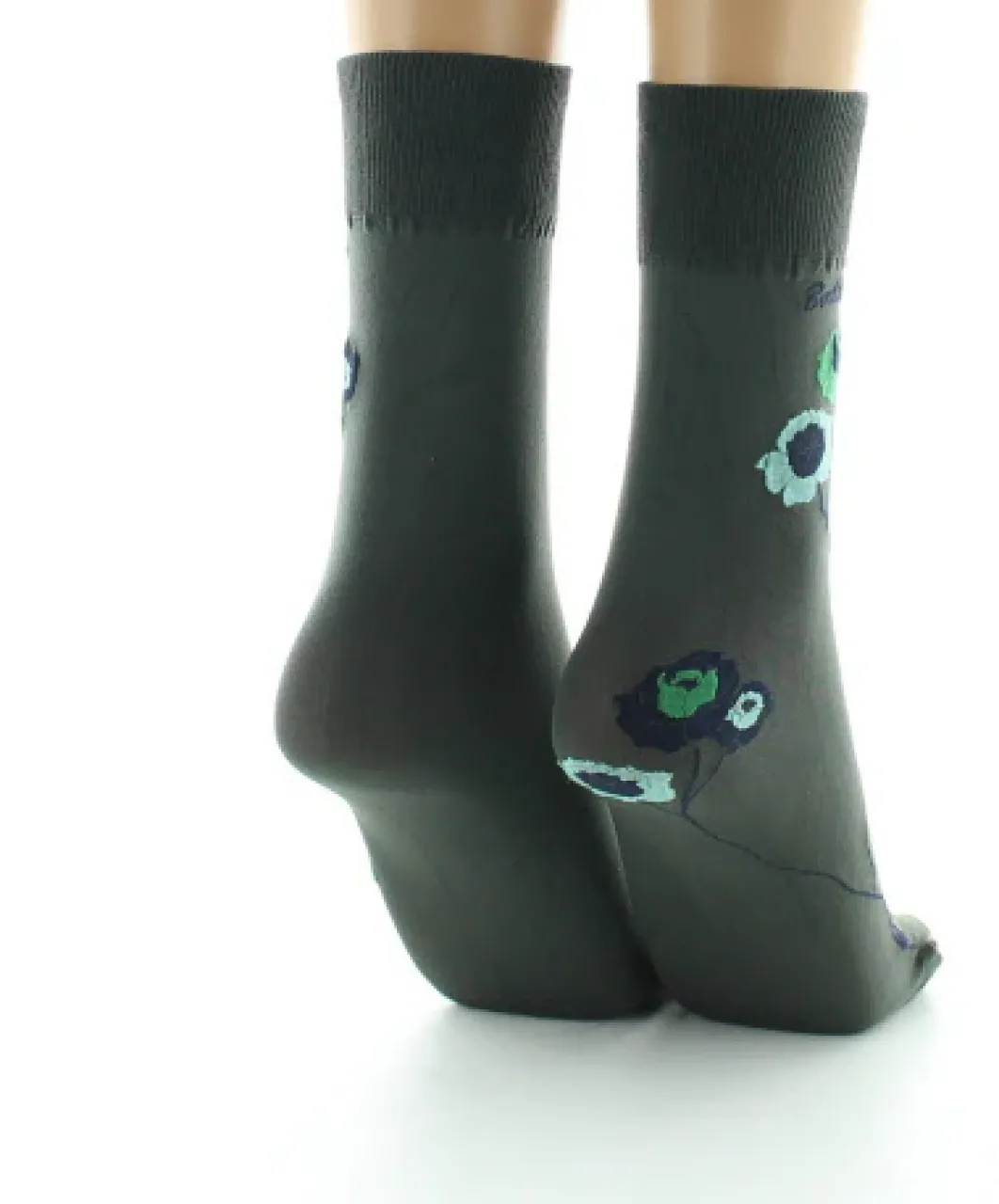 Online Berthe Aux Grands Pieds Mi-chaussettes 40D kaki Fleurs vertes et bleues