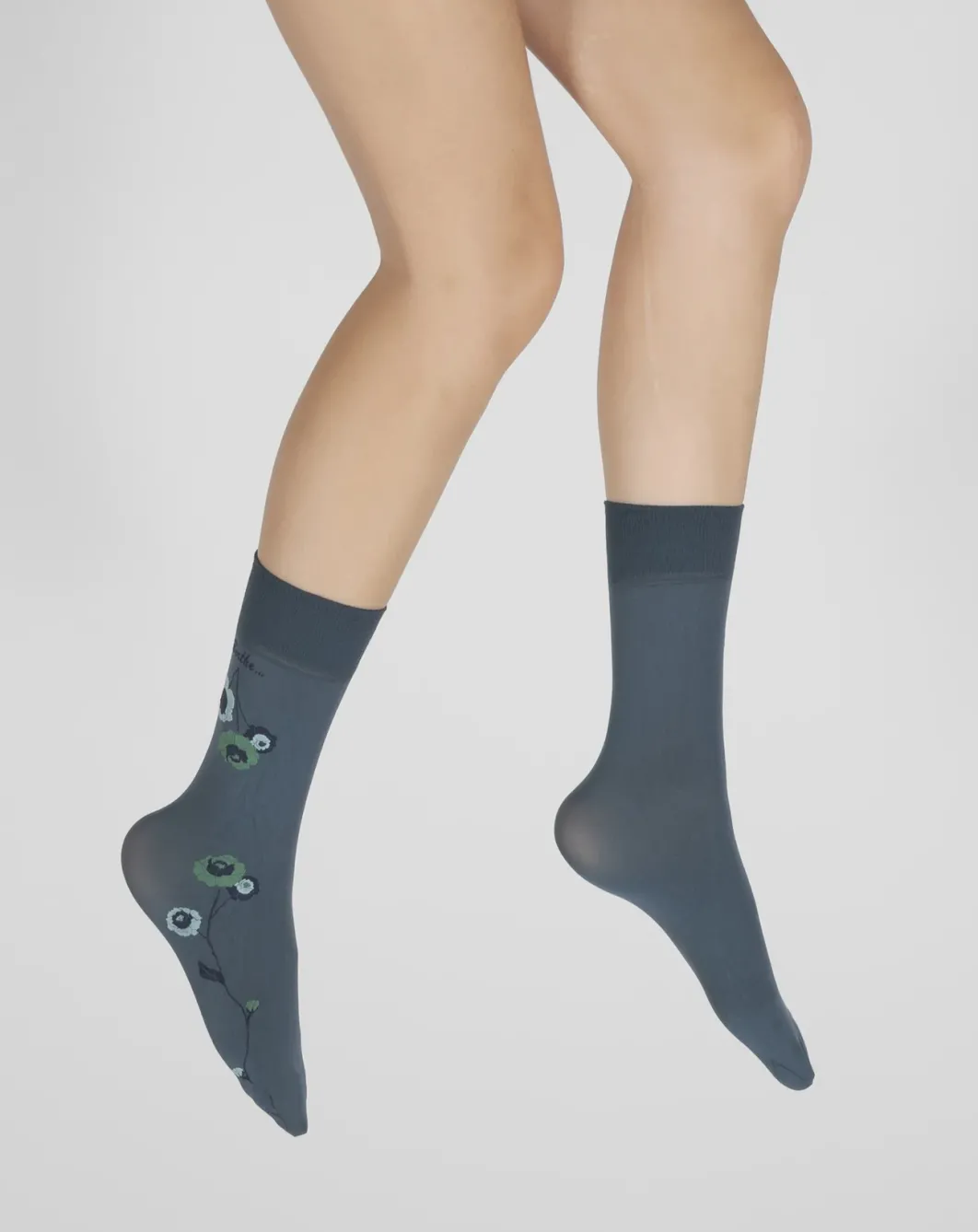 Outlet Berthe Aux Grands Pieds Mi-chaussettes 40D pétrole Fleurs vertes et bleues