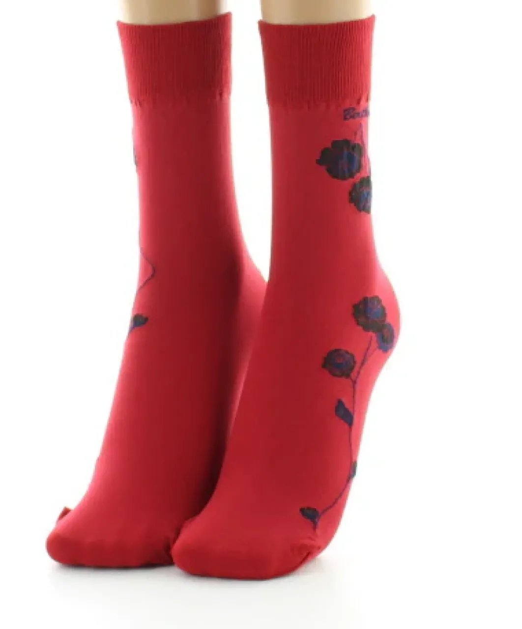 Best Berthe Aux Grands Pieds Mi-chaussettes 40D rouge Fleurs noires et marine