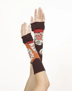 Clearance Berthe Aux Grands Pieds Mitaines femme coton fleurs sur fond orange et bordeaux