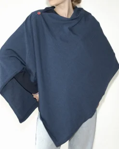 Discount Berthe Aux Grands Pieds Poncho femme laine mérinos bleu chiné