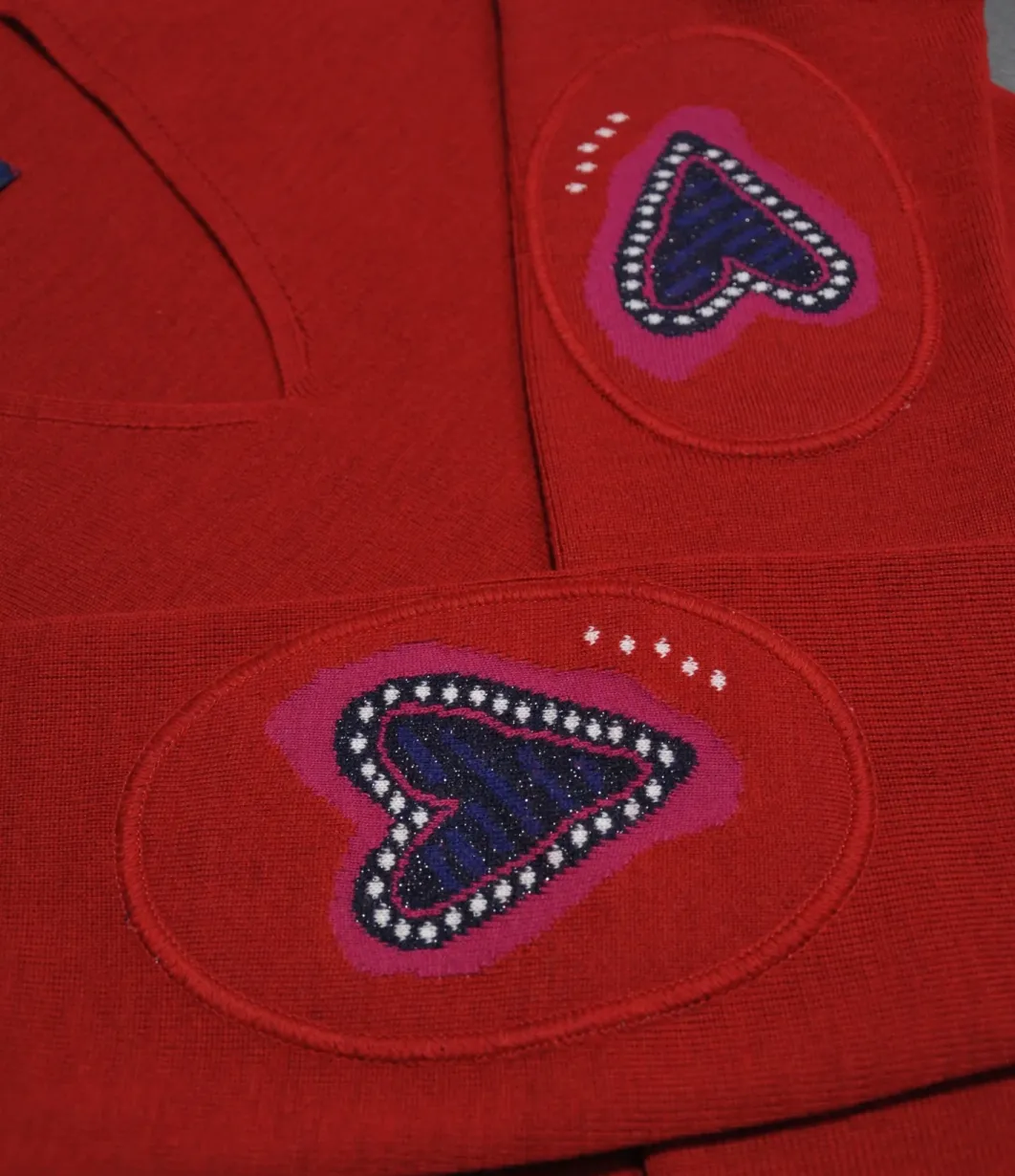 Sale Berthe Aux Grands Pieds Pull col V femme mérinos rouge cœur