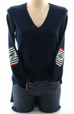 Fashion Berthe Aux Grands Pieds Pull marin Femme Marine Oeil col V