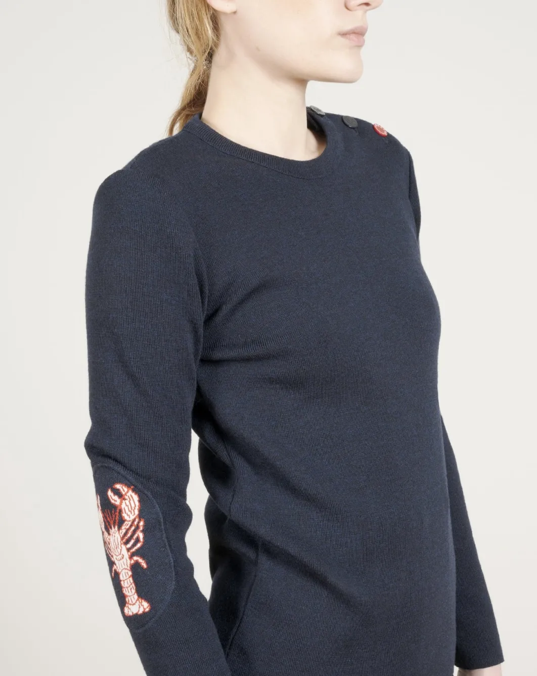 Outlet Berthe Aux Grands Pieds Pull marin femme mérinos bleu marine homard