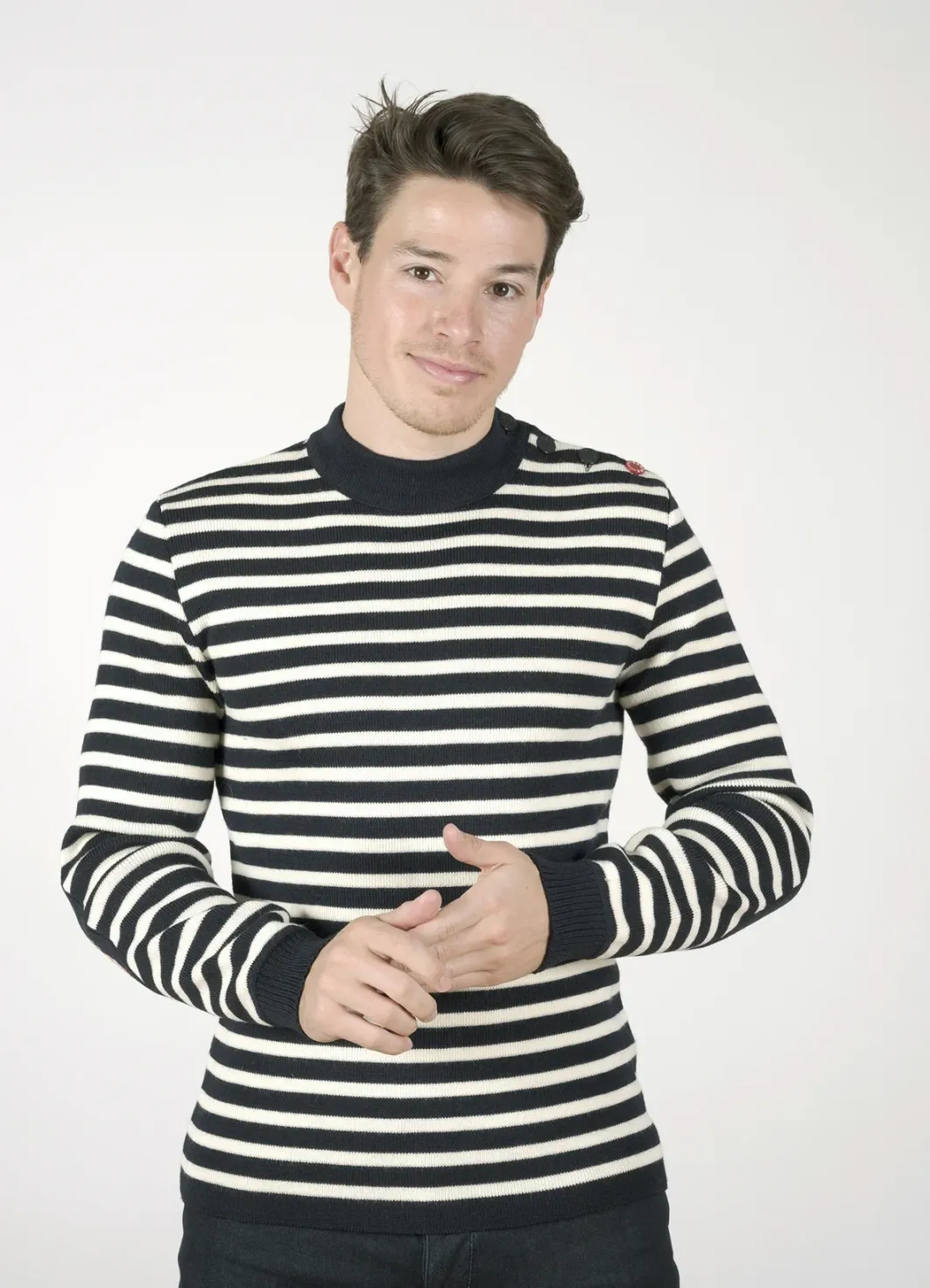 Clearance Berthe Aux Grands Pieds Pull Marin Homme Homard rayée écru et marine