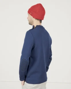 Outlet Berthe Aux Grands Pieds Pull marin homme mérinos bleu royal rayures asymétriques bleu marine