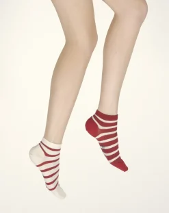 Clearance Berthe Aux Grands Pieds Socquettes en soie rayées asymétriques Rouge et Ecru