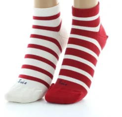 Clearance Berthe Aux Grands Pieds Socquettes en soie rayées asymétriques Rouge et Ecru