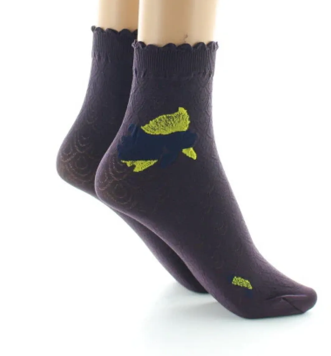 New Berthe Aux Grands Pieds Socquettes femme 40D poissons prune et jaune