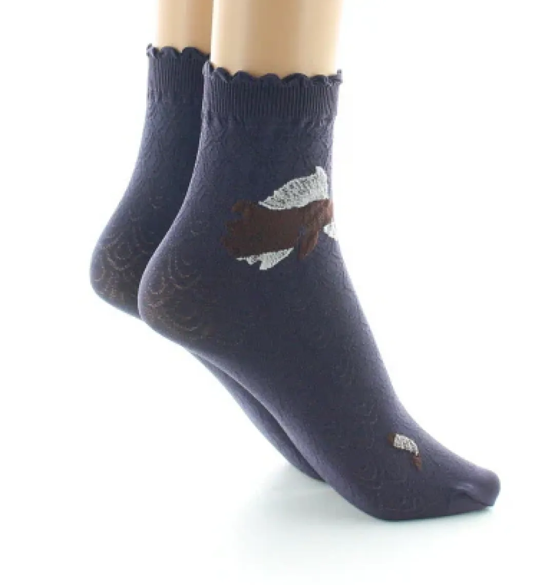 Outlet Berthe Aux Grands Pieds Socquettes femme 40D poissons raisin et marron